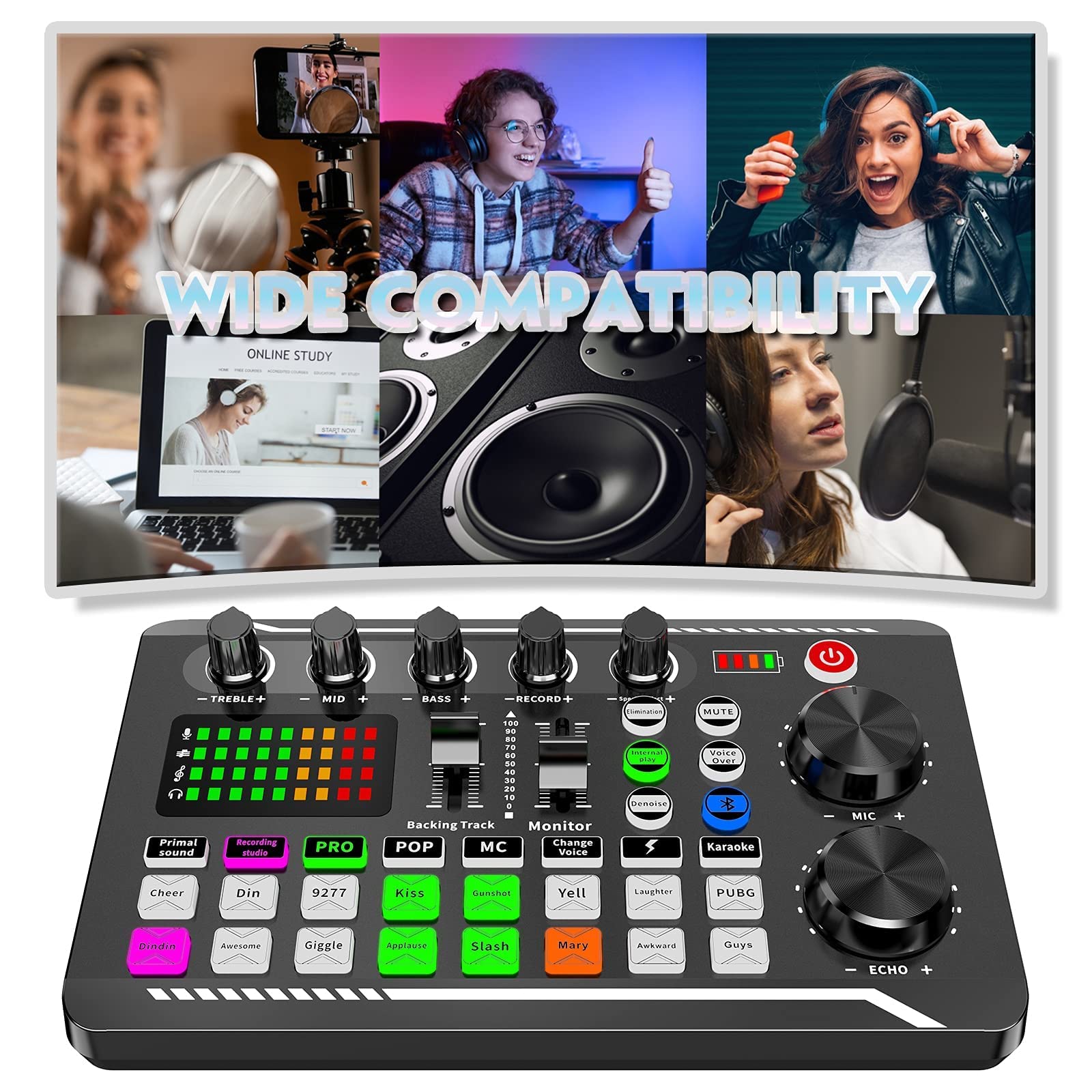 Professional Audio Mixer, SINWE Live Sound Card and Audio Interface with DJ Mixer Effects and Voice Changer,Podcast Production S